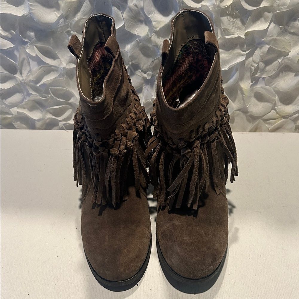Sbicca Brown Fringe Ankle Booties